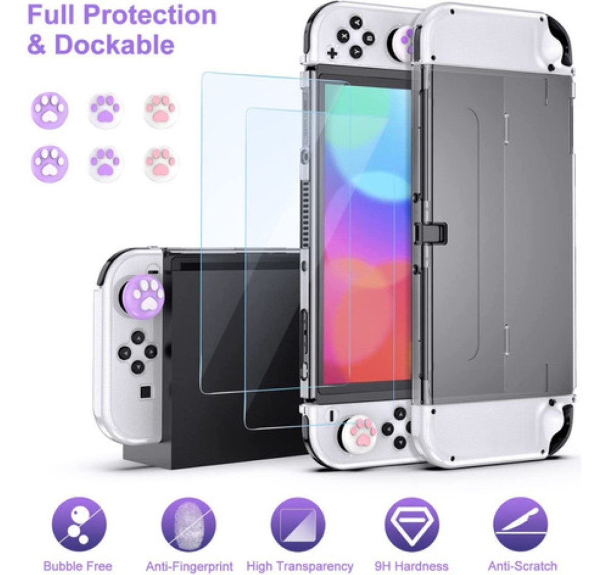 "Kit De Accesorios Para Nintendo Switch Oled Estuche 18 En 1 Lila "