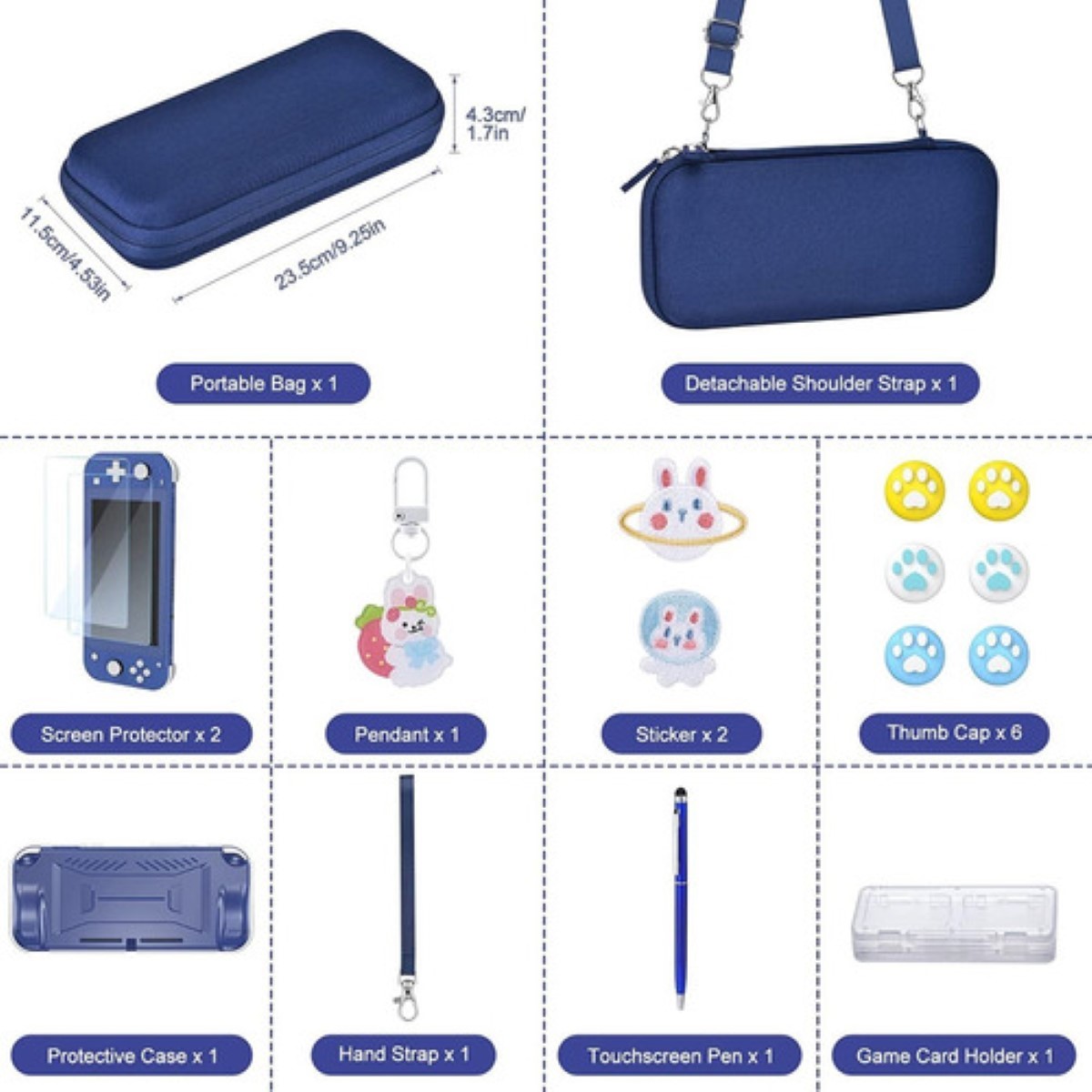 "Kit Accesorios Con Estuche Para Switch Lite 15 En 1 Azul Marino "