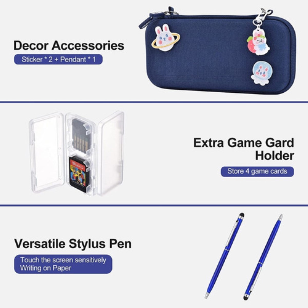 "Kit Accesorios Con Estuche Para Switch Lite 15 En 1 Azul Marino "