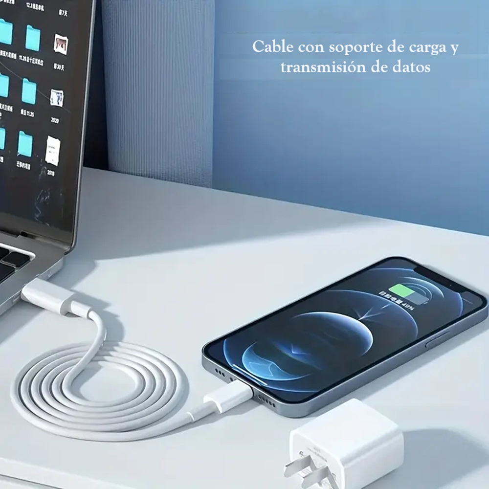 Cargador para Iphone 22 W cable y cubo.