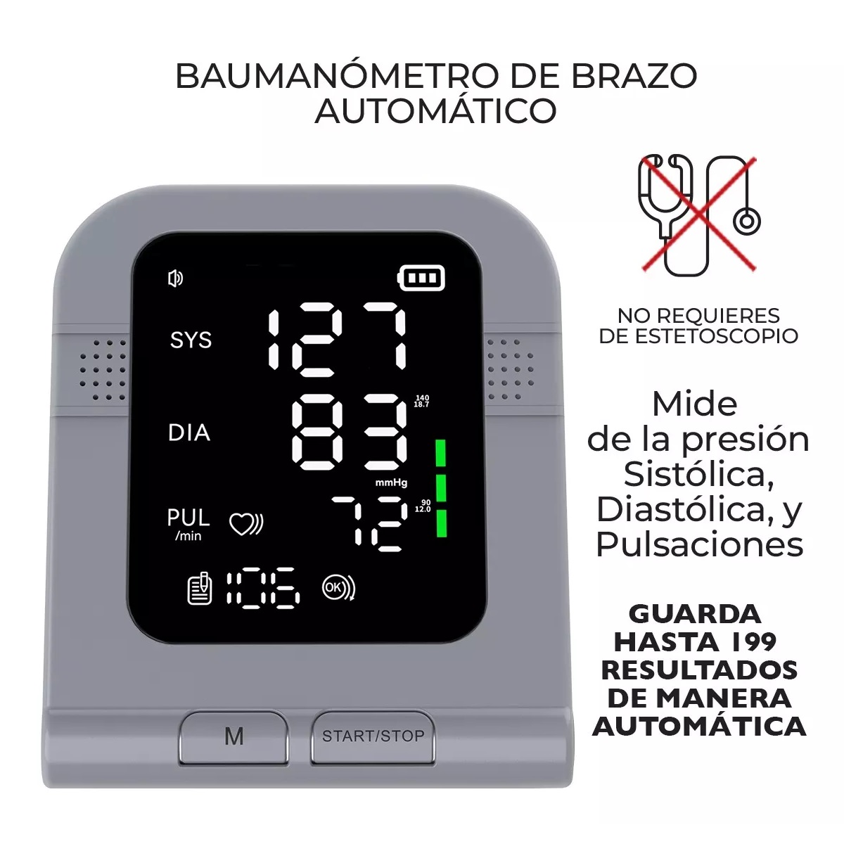 Monitor Digital De Presion Automatico De Brazo Gris