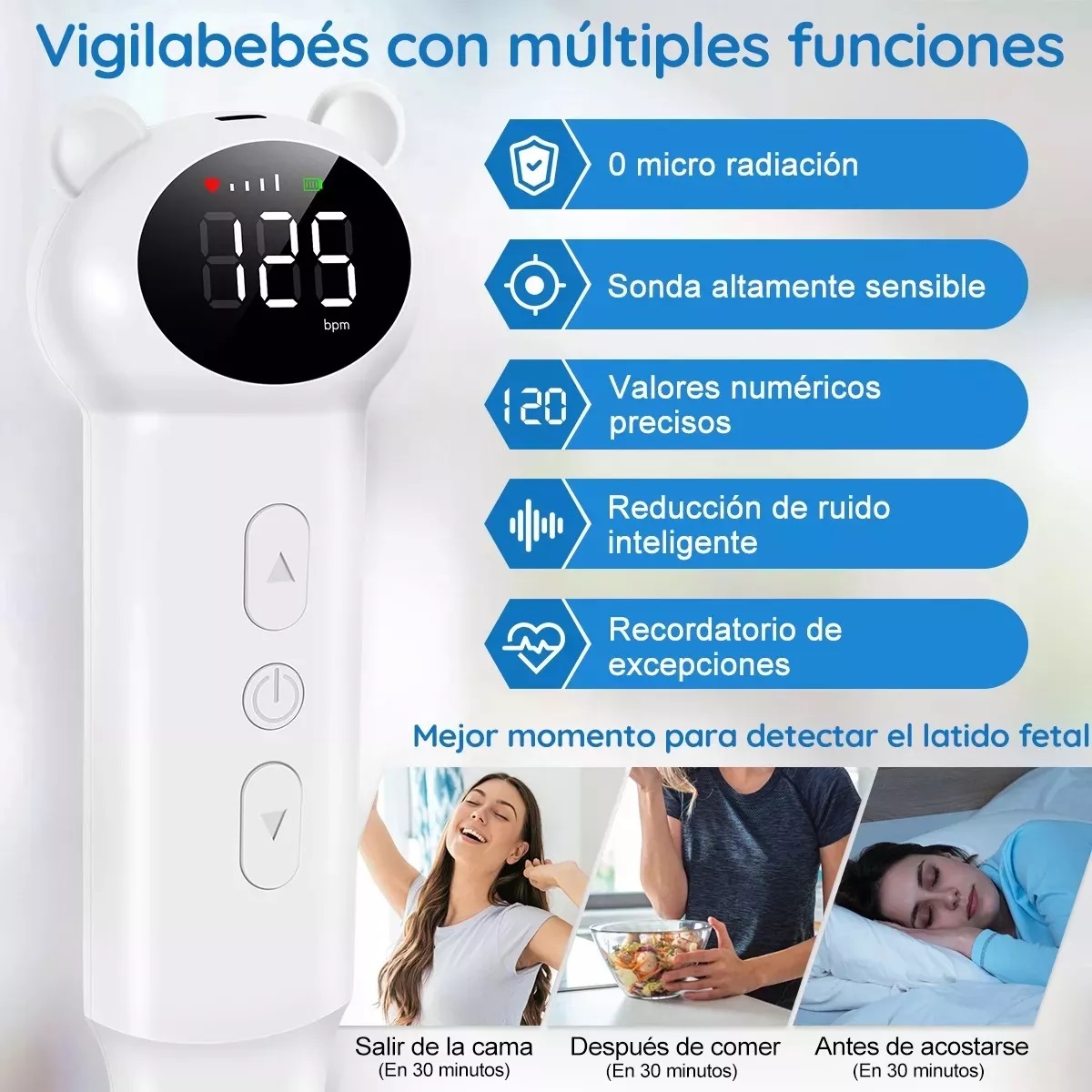 Baby Detector De Frecuencia Cardíaca Fetal Portátil Doppler Blanco