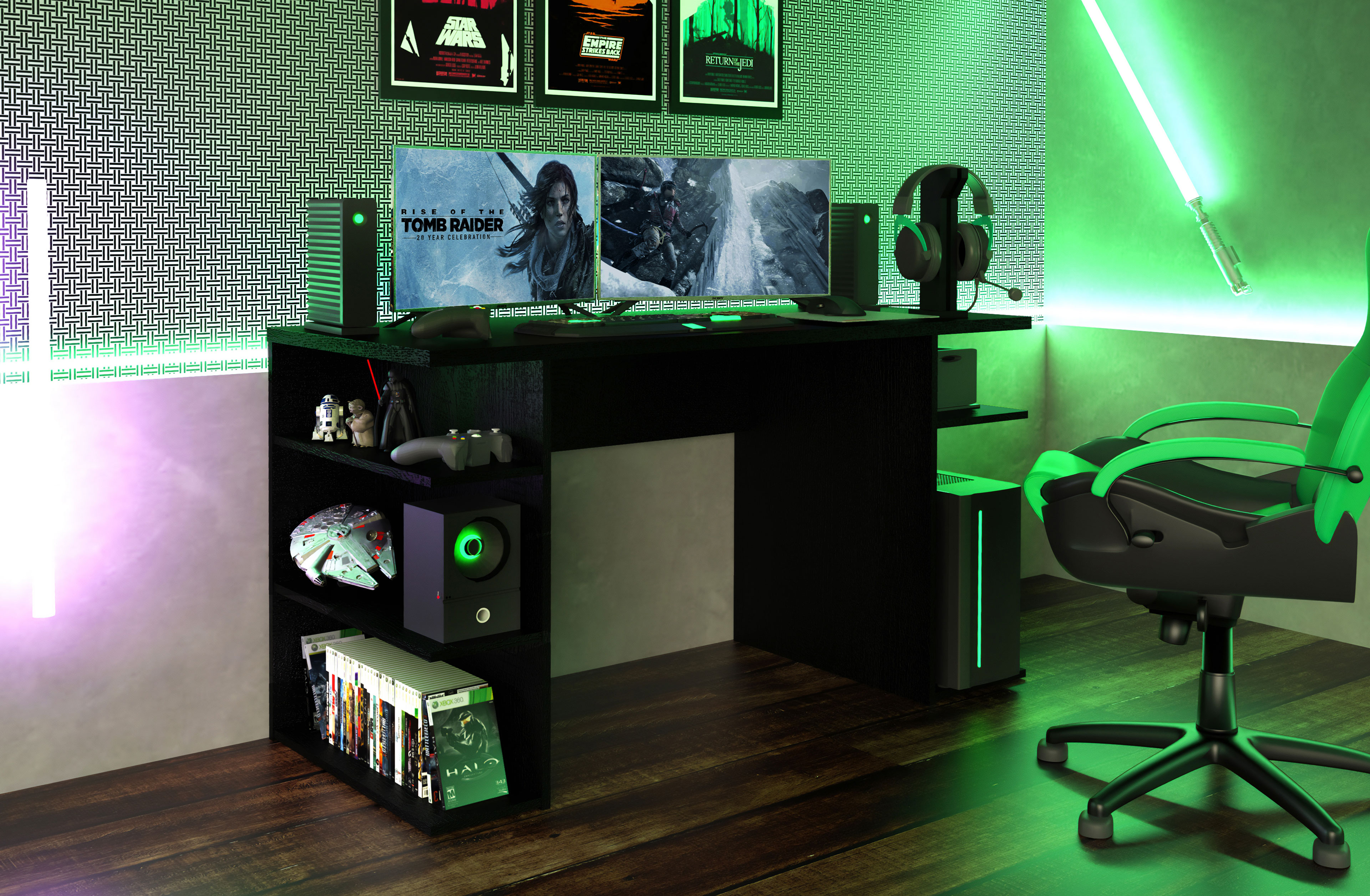 Escritorio Gamer Madesa Para Pc y Consola Negro.