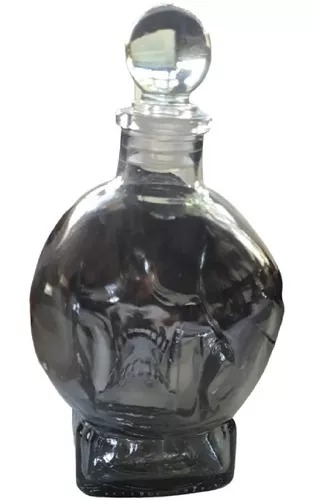 Licorera Cráneo Calavera De Cristal Con Tapón Cristal Oscuro.