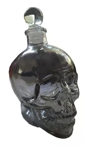 Licorera Cráneo Calavera De Cristal Con Tapón Cristal Oscuro.