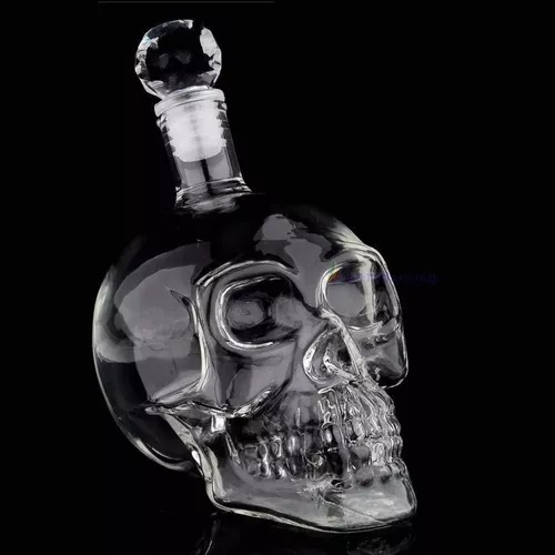Licorera Cráneo Calavera De Cristal Con Tapón Cristal Oscuro.