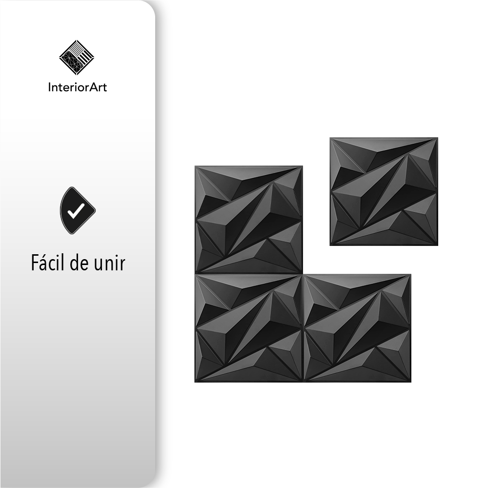 Panel Decorativo 3d Impermeable Interiorart 5m² Diseño Triangular Color Negro.