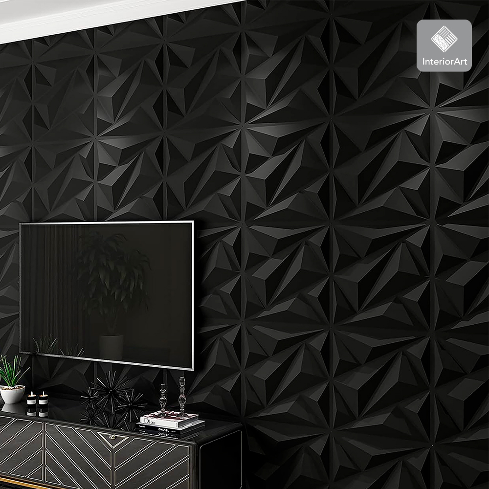 Panel Decorativo 3d Impermeable Interiorart 5m² Diseño Triangular Color Negro.