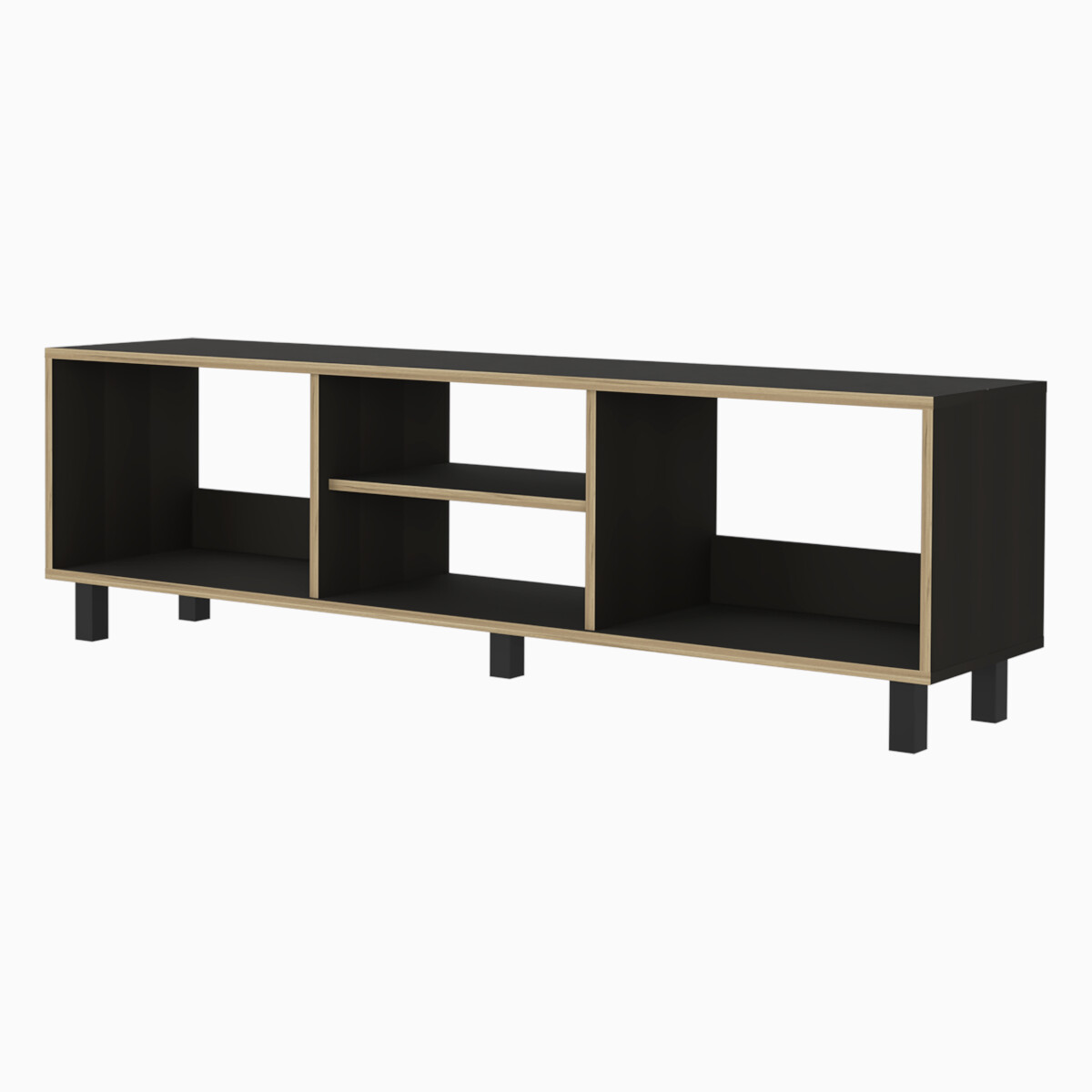 MUEBLE DE TV ARMABLE TIPO RACK PARA PANTALLA DE 60" CON ENTREPAÑOS PARA BOCINAS O CONSOLAS DE VIDEOJUEGO MODELO TUNEZ