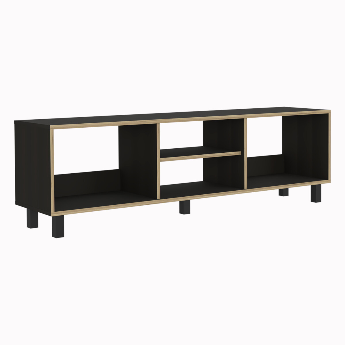 MUEBLE DE TV ARMABLE TIPO RACK PARA PANTALLA DE 60" CON ENTREPAÑOS PARA BOCINAS O CONSOLAS DE VIDEOJUEGO MODELO TUNEZ