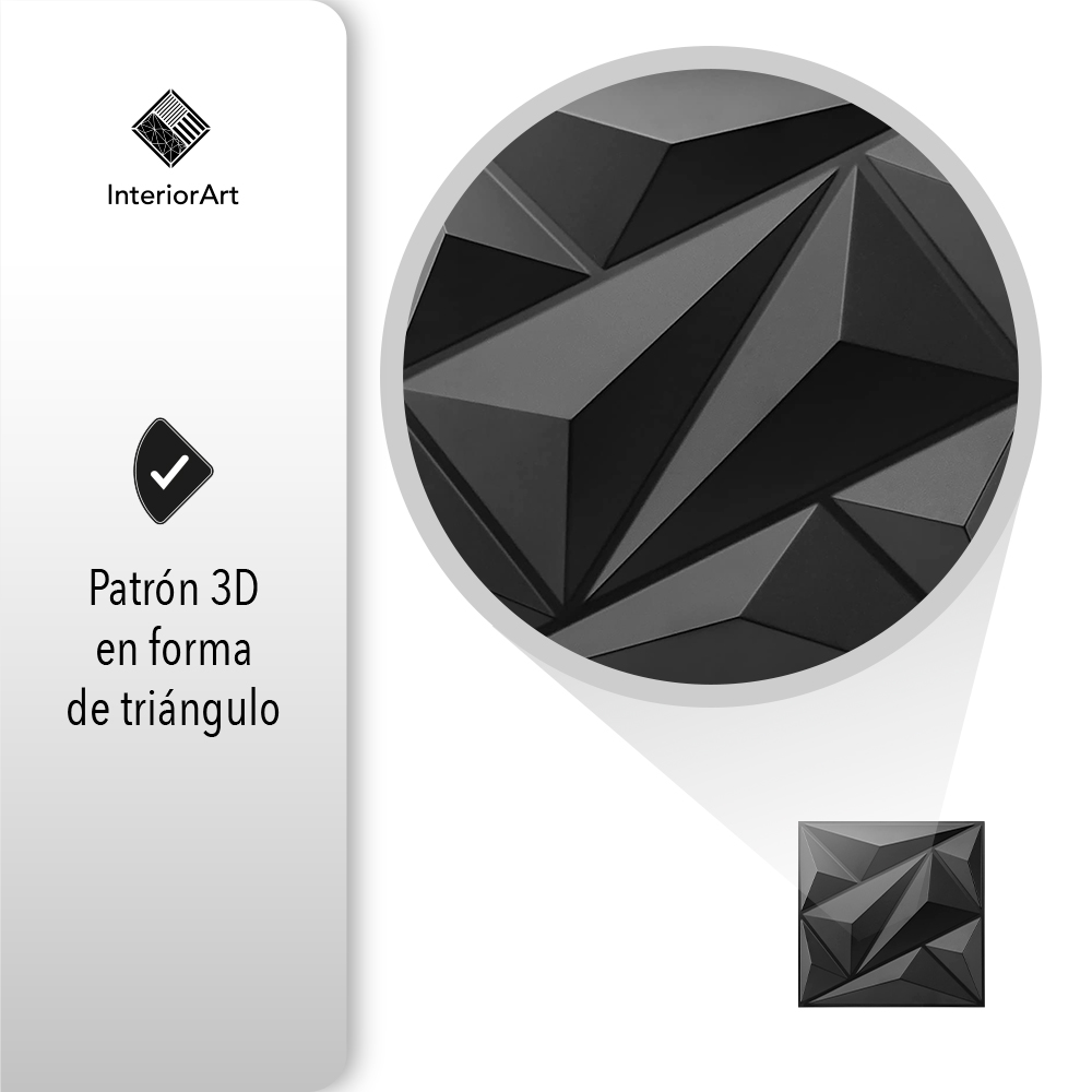 Panel Decorativo 3d Impermeable Interiorart 5m² Diseño Triangular Color Negro.
