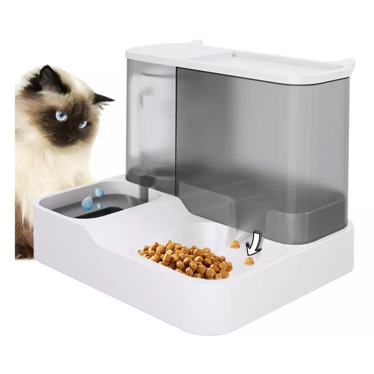 Dispensador Automatico De Agua y Croquetas Para Mascotas Blanco.