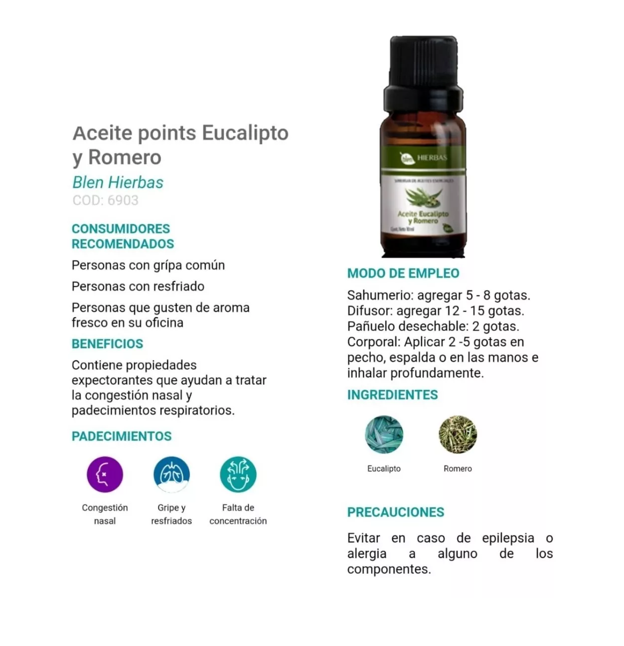 Aceite Esencial De Eucalipto Y Romero Blen