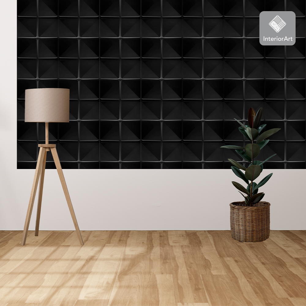 Panel Decorativo 3d Impermeable Interiorart 5m² Diseño Cuadrado Color Negro
