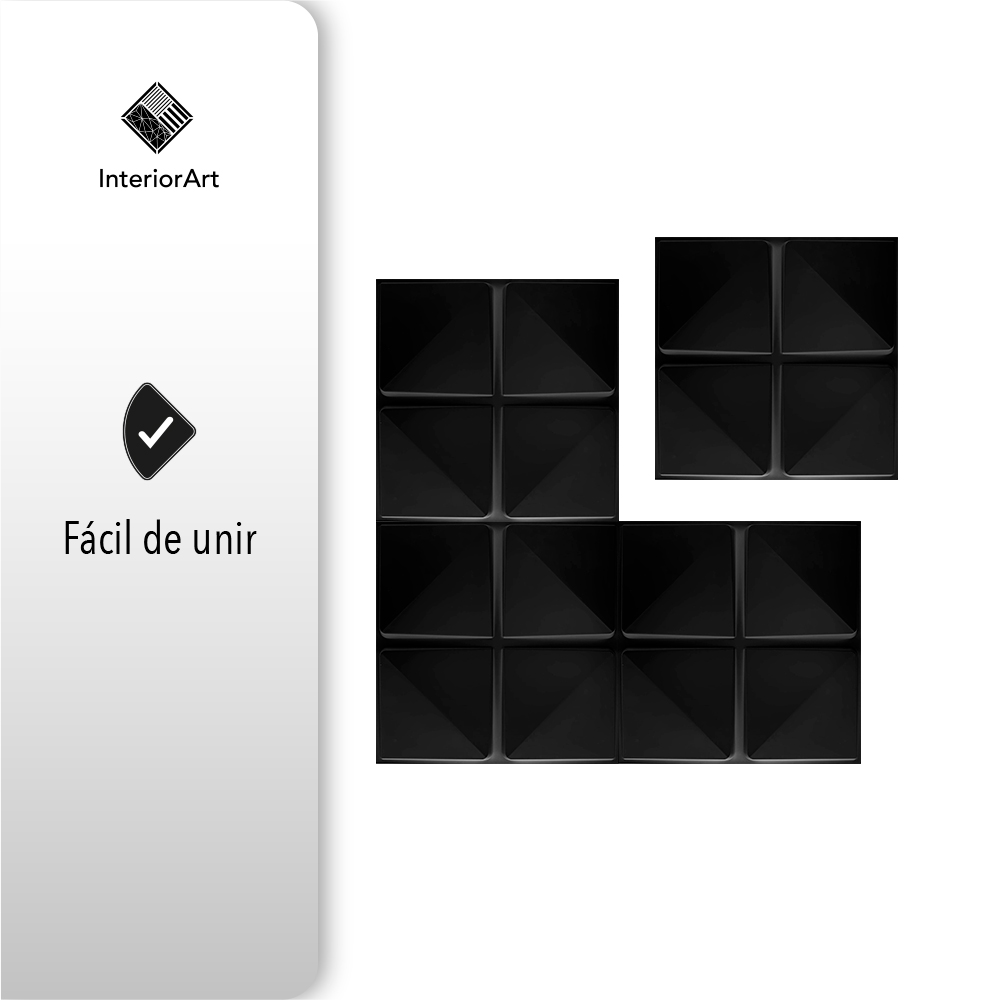 Panel Decorativo 3d Impermeable Interiorart 5m² Diseño Cuadrado Color Negro