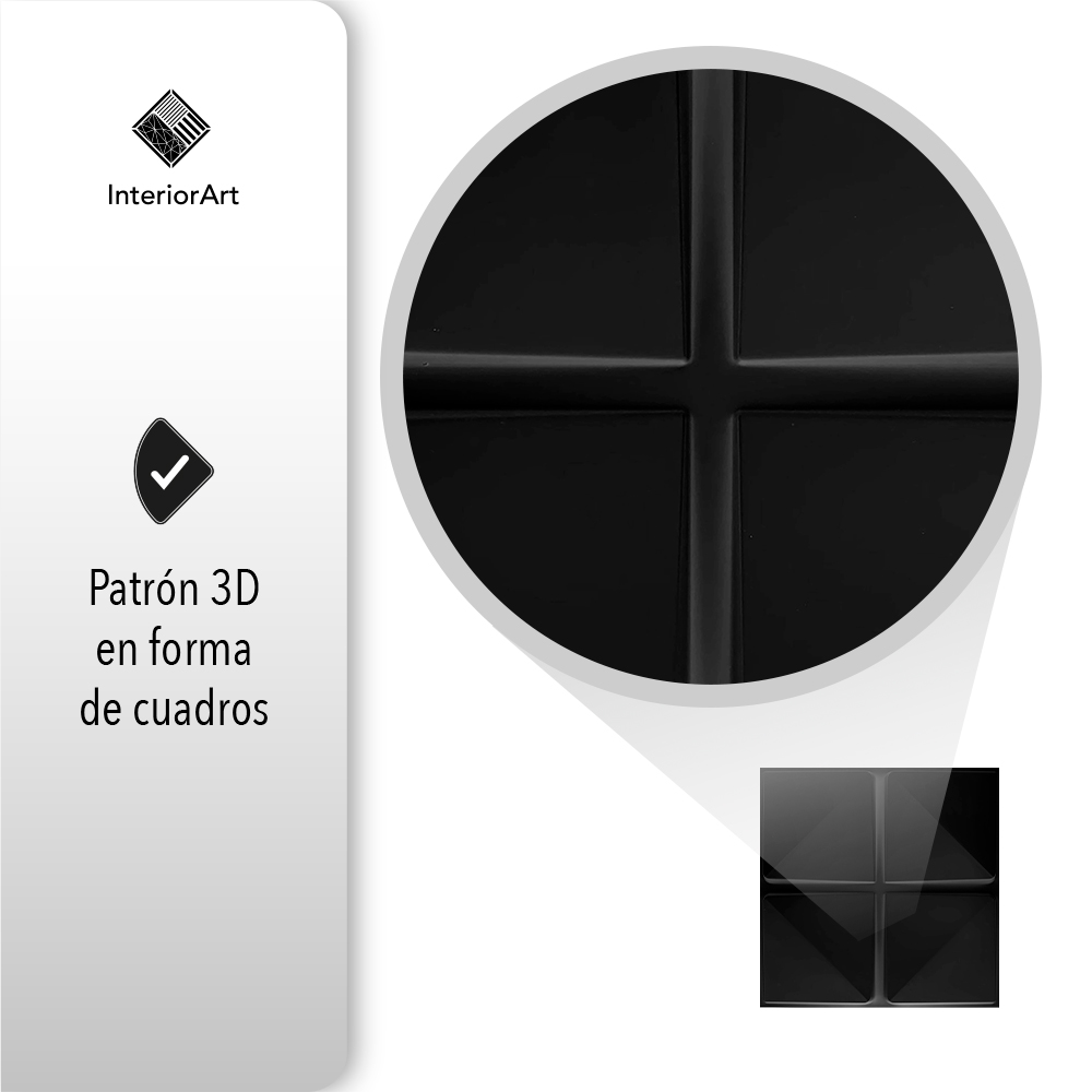 Panel Decorativo 3d Impermeable Interiorart 5m² Diseño Cuadrado Color Negro