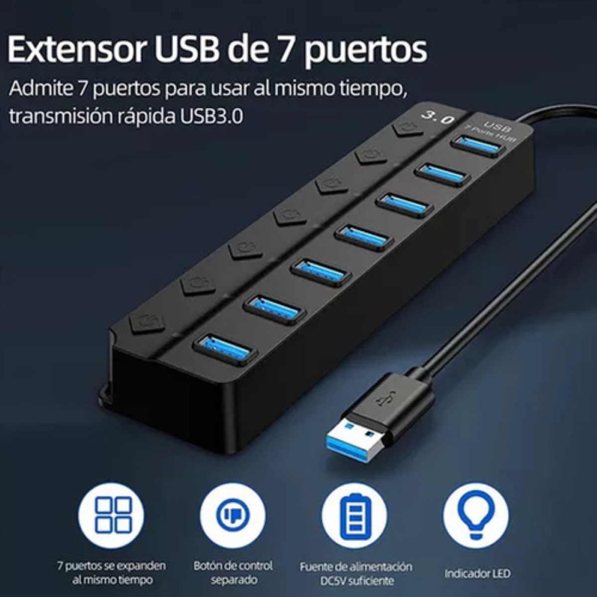 Hub Usb Con 7 Puertos Usb 3.0 Multicontacto