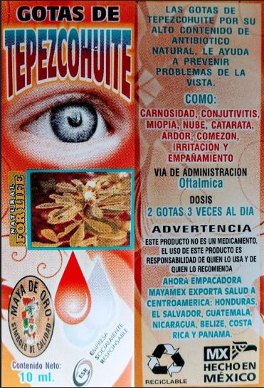 Tepezcohuite Gotas Oftálmicas 100% Natural con Siempreviva  .