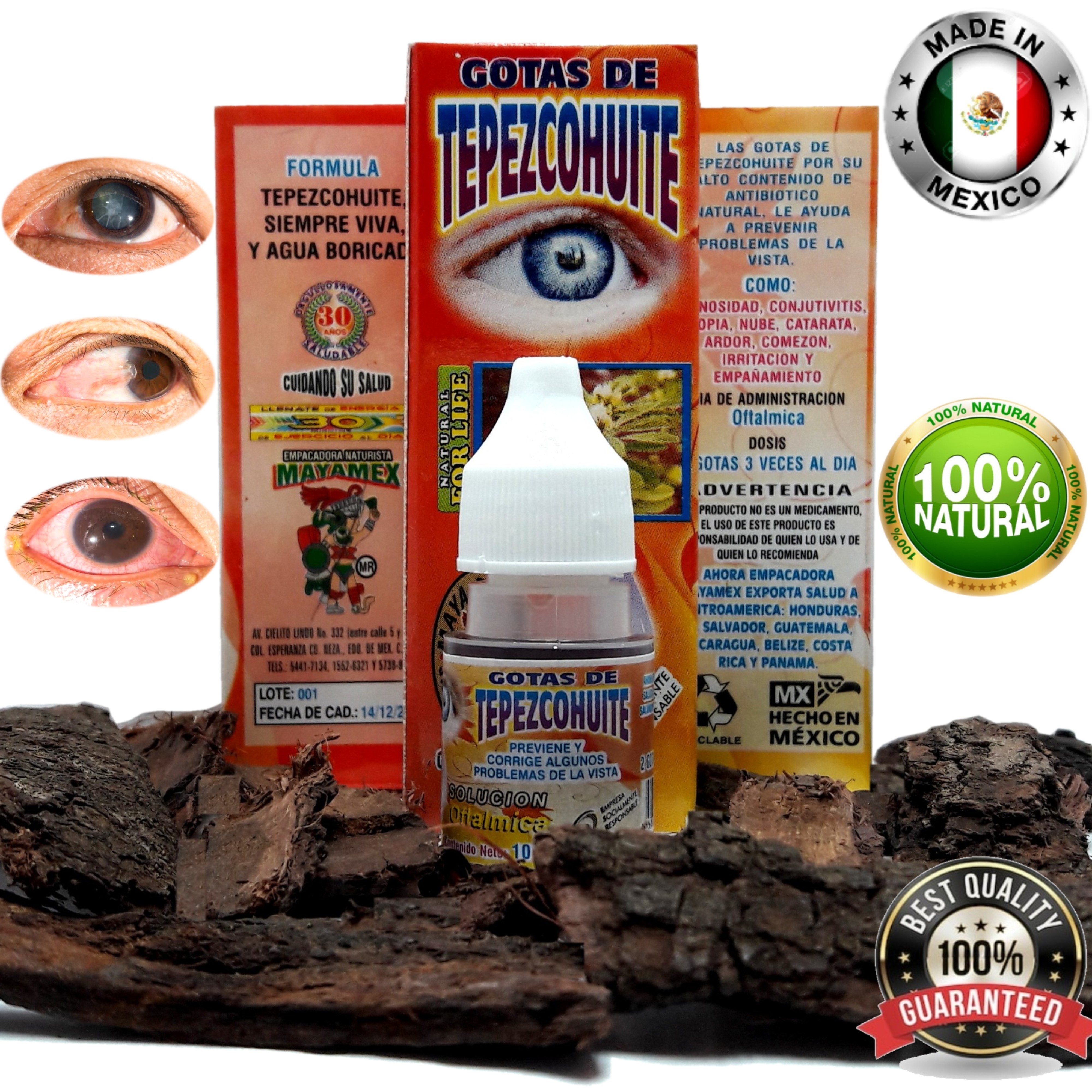 Tepezcohuite Gotas Oftálmicas 100% Natural con Siempreviva  .