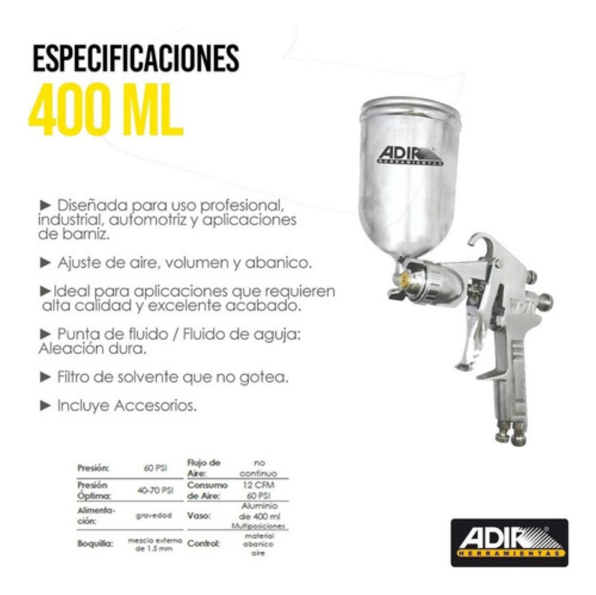 Pistola Pintura Gravedad Profesional Industrial Adir 662-b