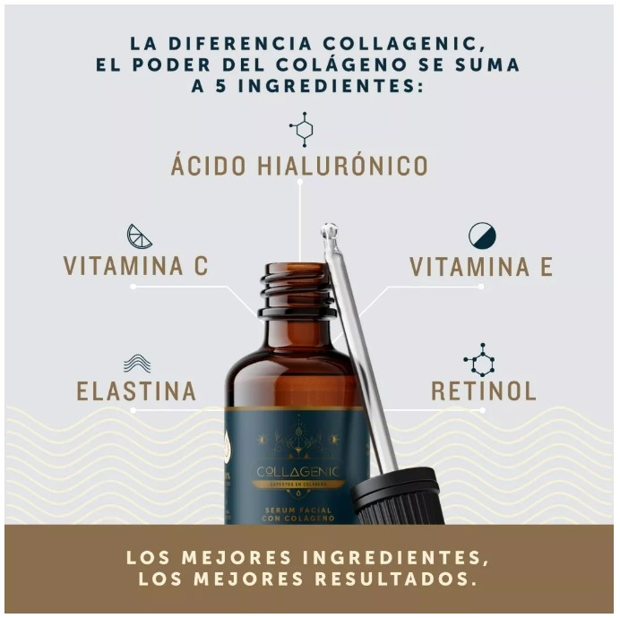 Serum Suero Vitamina C Collagenic Colageno Acido Hialuronico Elastina Retinol 50 mL T