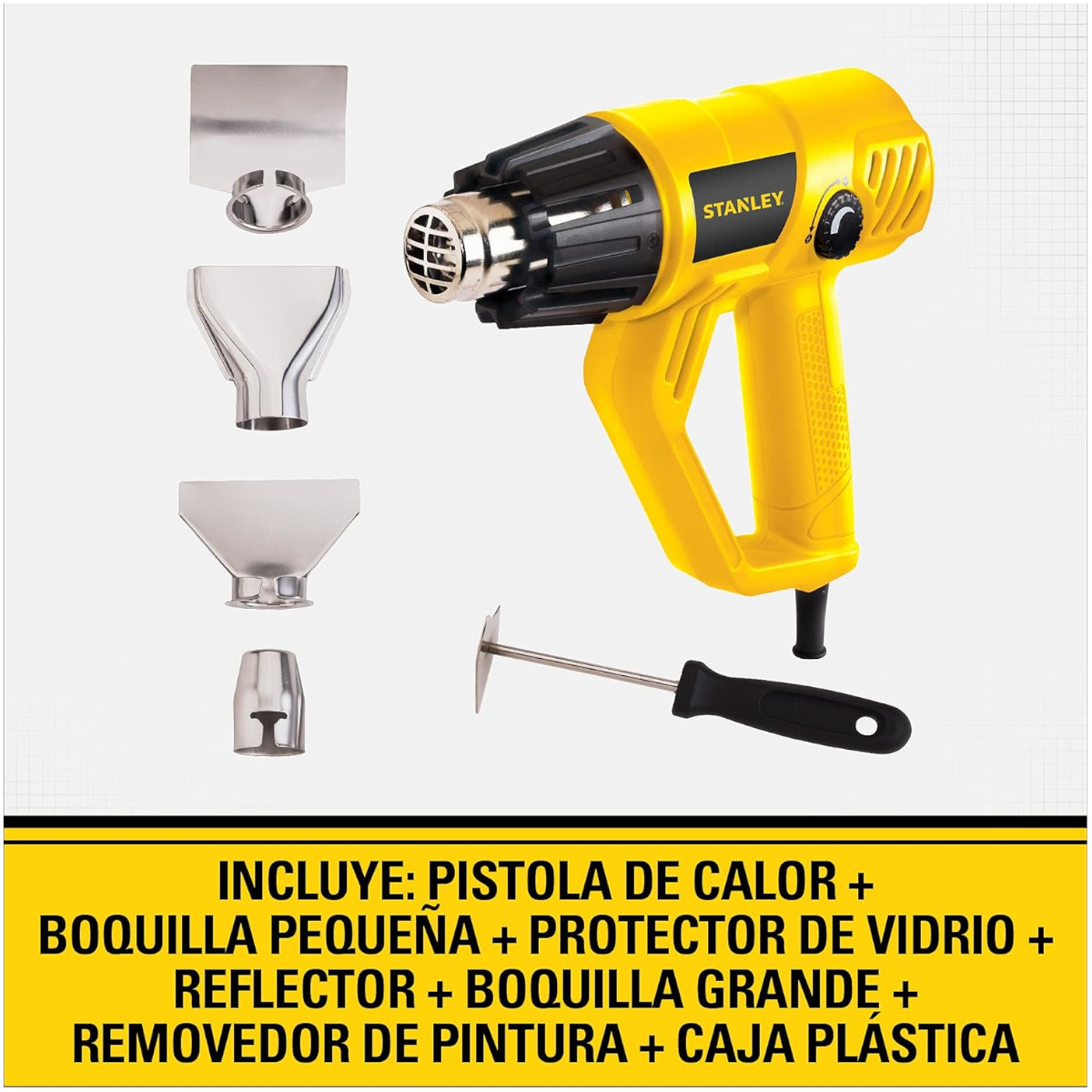 Pistola Calor Eléctrica STANLEY 1800W STXH2000K-B3 accesorios.