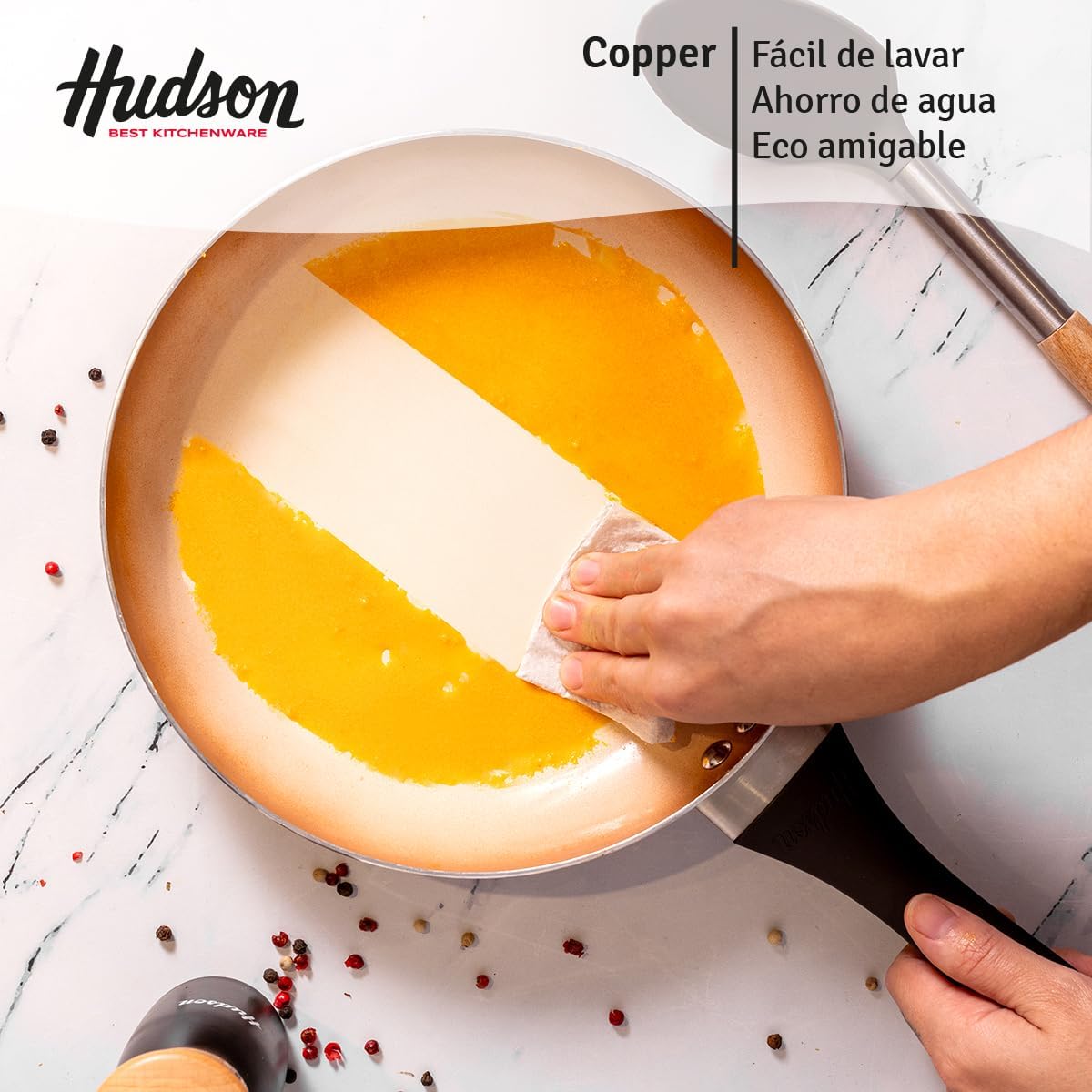 Juego 3 sartenes HUDSON Aluminio 20/24/26 cm Antihaderente cerámico.
