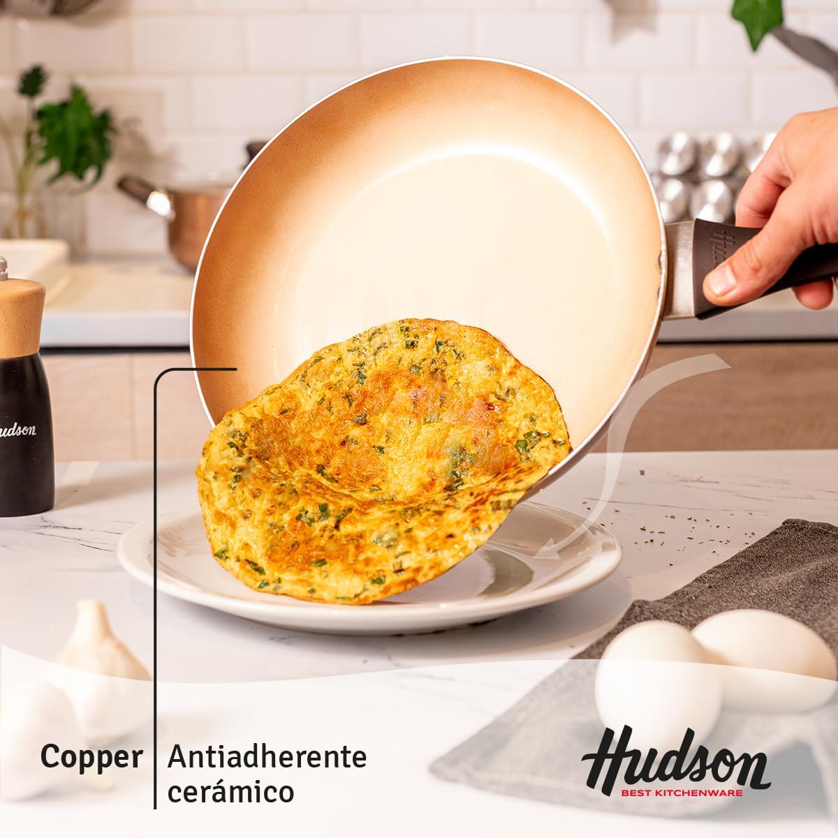 Juego 3 sartenes HUDSON Aluminio 20/24/26 cm Antihaderente cerámico.