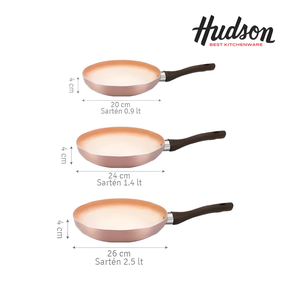 Juego 3 sartenes HUDSON Aluminio 20/24/26 cm Antihaderente cerámico.