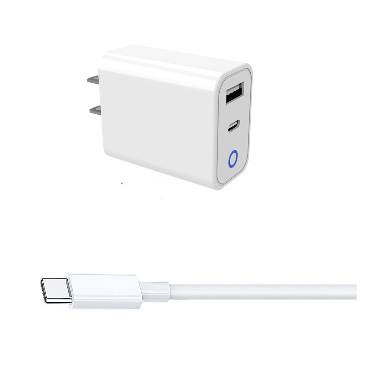 Combo Cargador Usb 2 En 1 Tipo C 20w Tipo A Carga Rápida Cable 1mt.