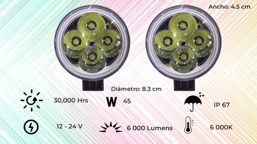 Par Faro Led Redondo 4 Led 3 Pulgadas Luz Blanco Anti Niebla Auxiliar Delantero Para Moto