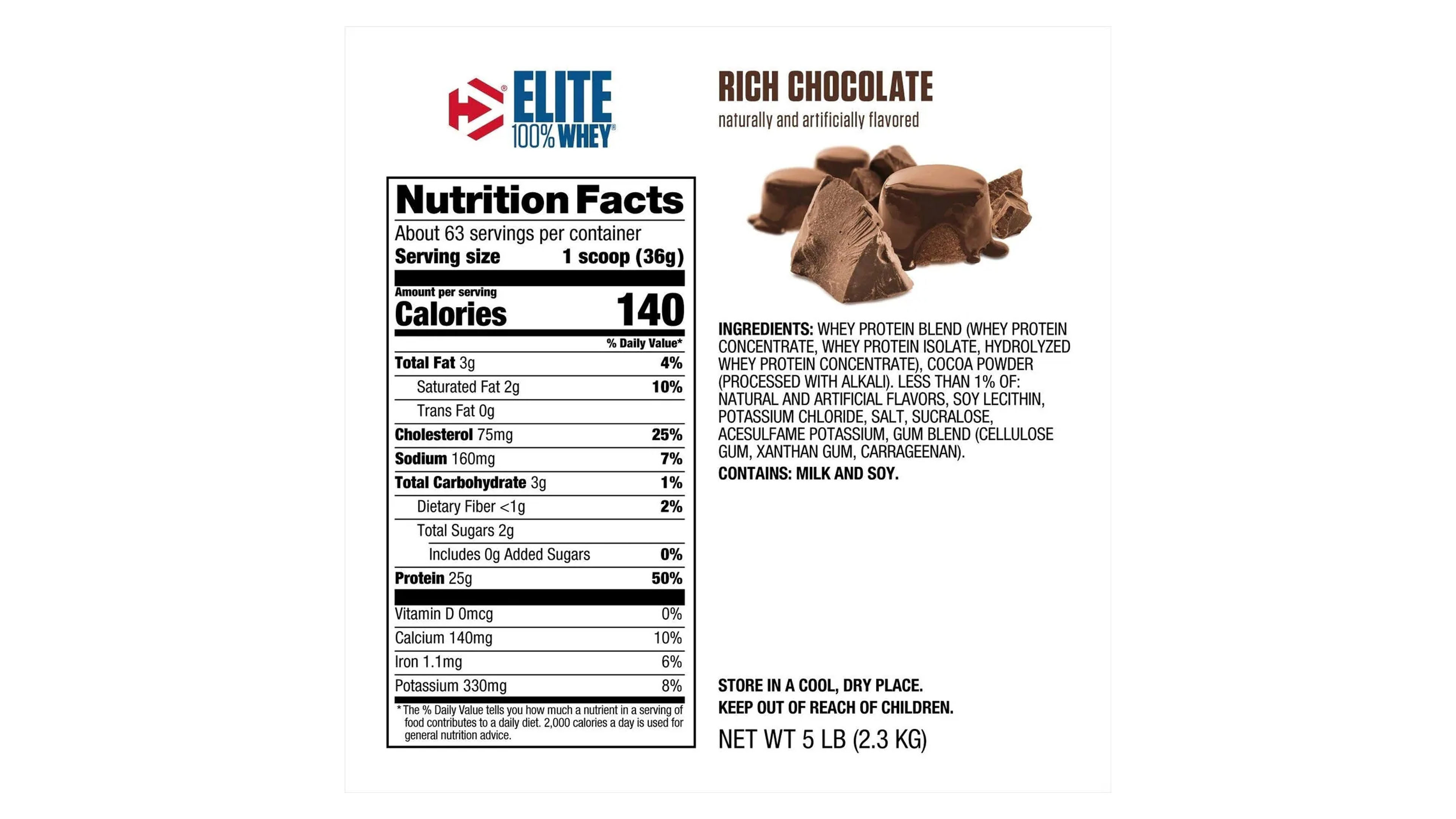 Proteína Elite Whey Dymatize Sabor Chocolate 5lb