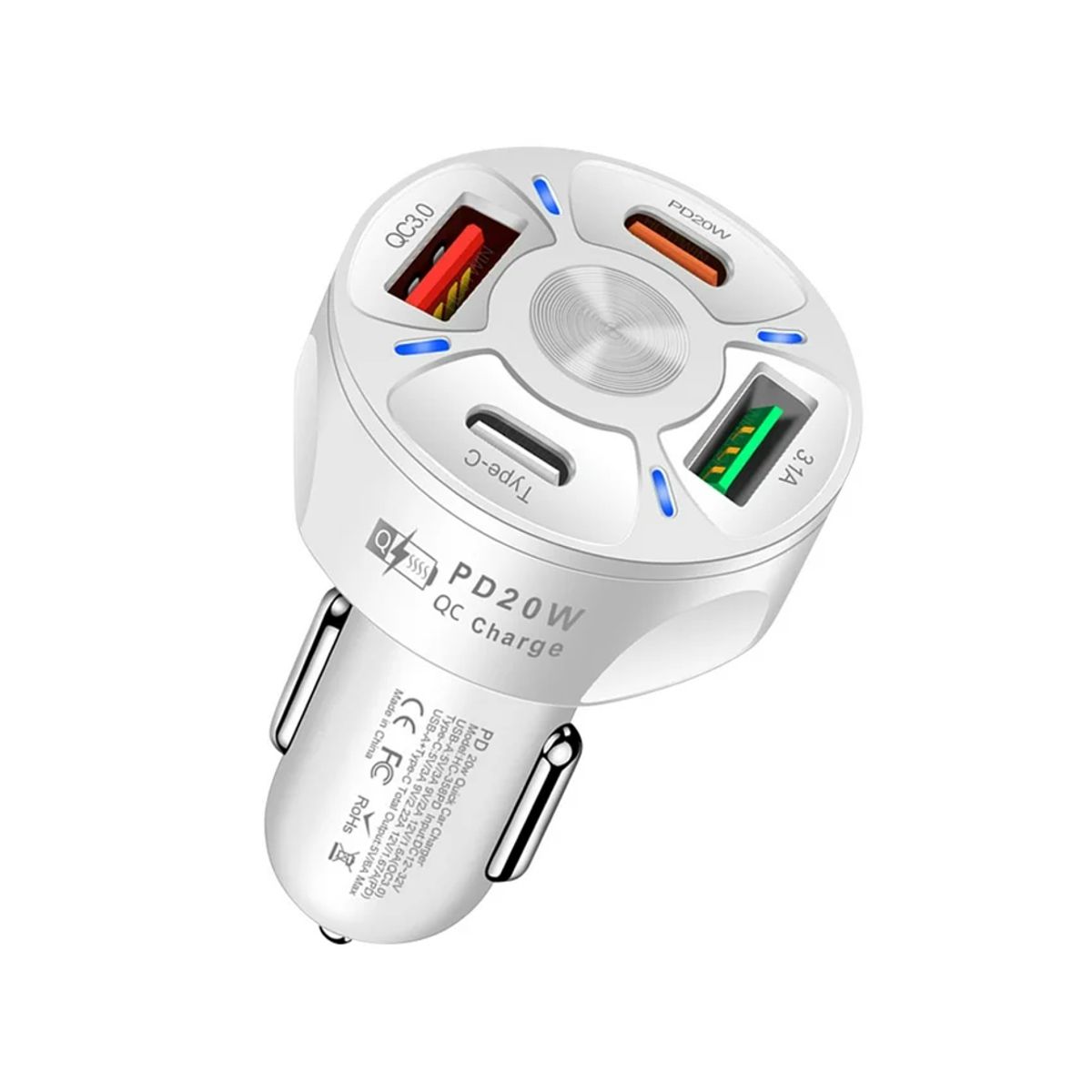 Cargador De Auto 4 En 1 Para Celular 2xusb Tipo A 2x Usb Tipo C Blanco.