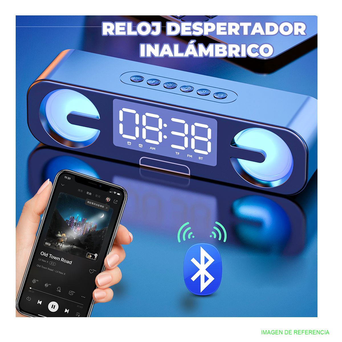 Reloj Despertador Con Bocina Bluetooth Usb Fm Blanco.
