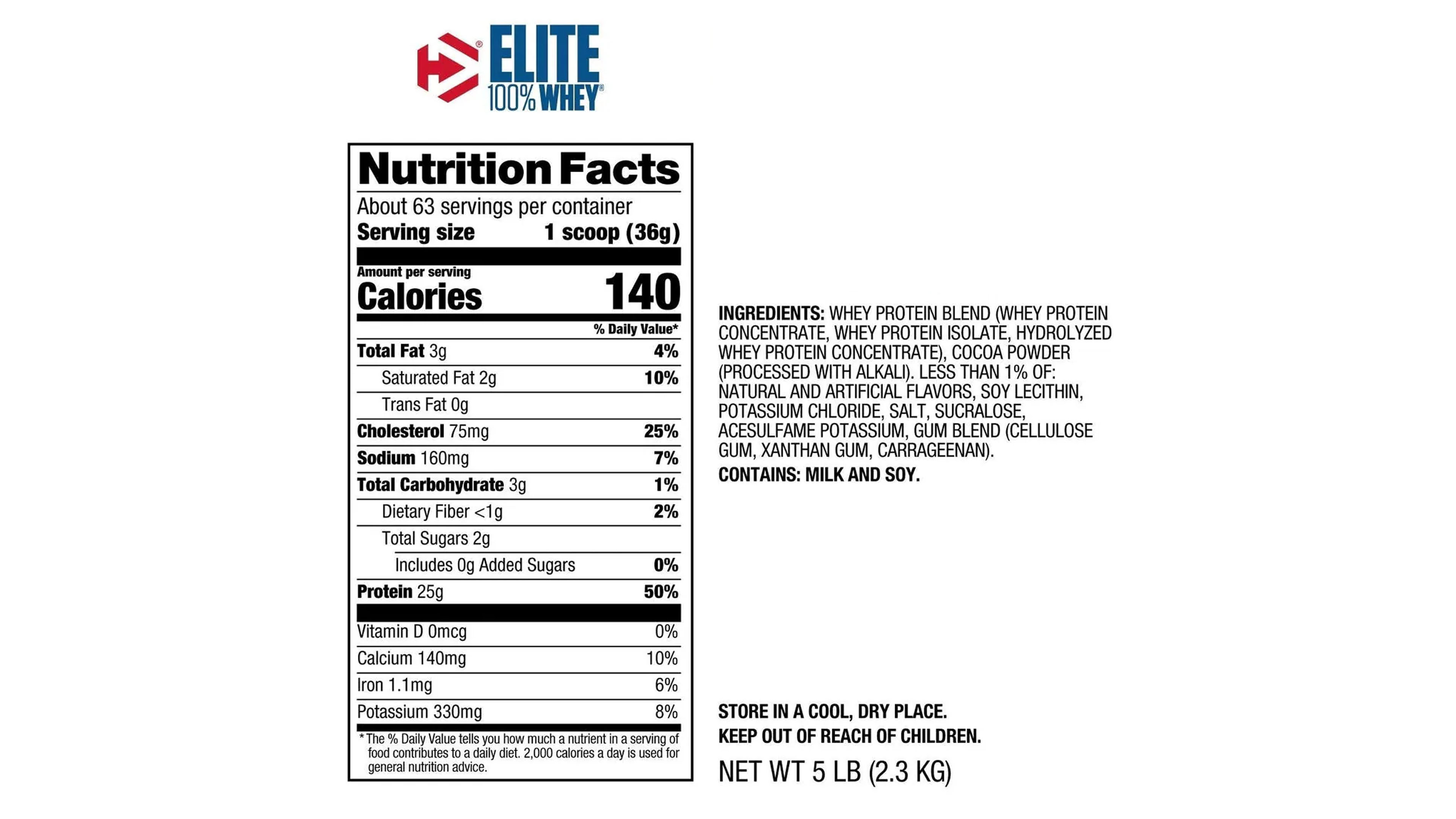 Proteína Elite Whey Dymatize Sabor Vainilla 5lb