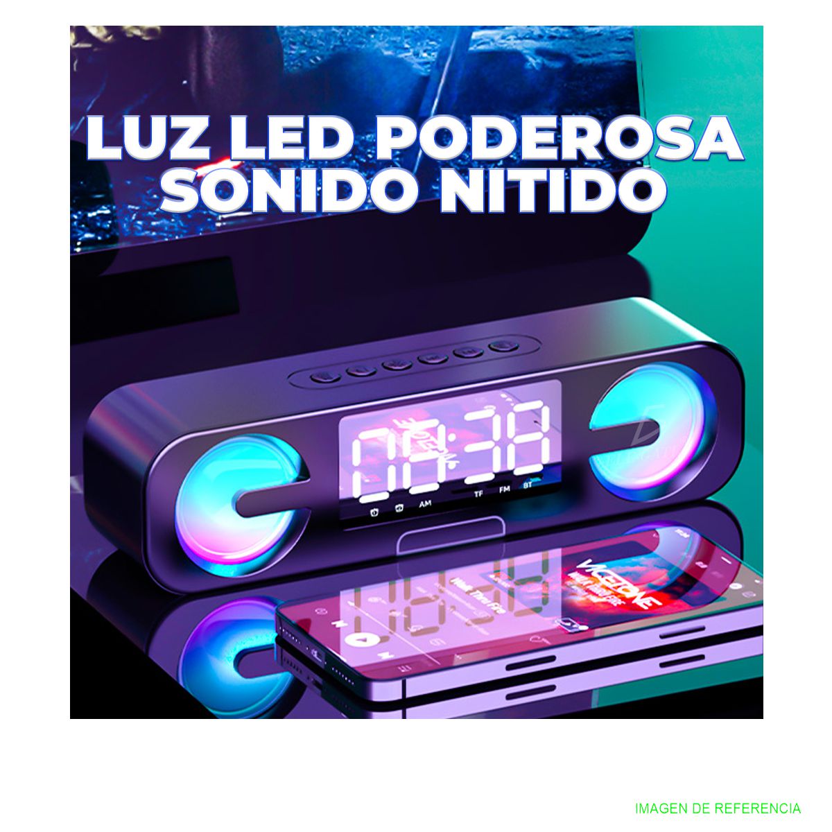 Reloj Despertador Con Bocina Bluetooth Usb Fm Blanco.