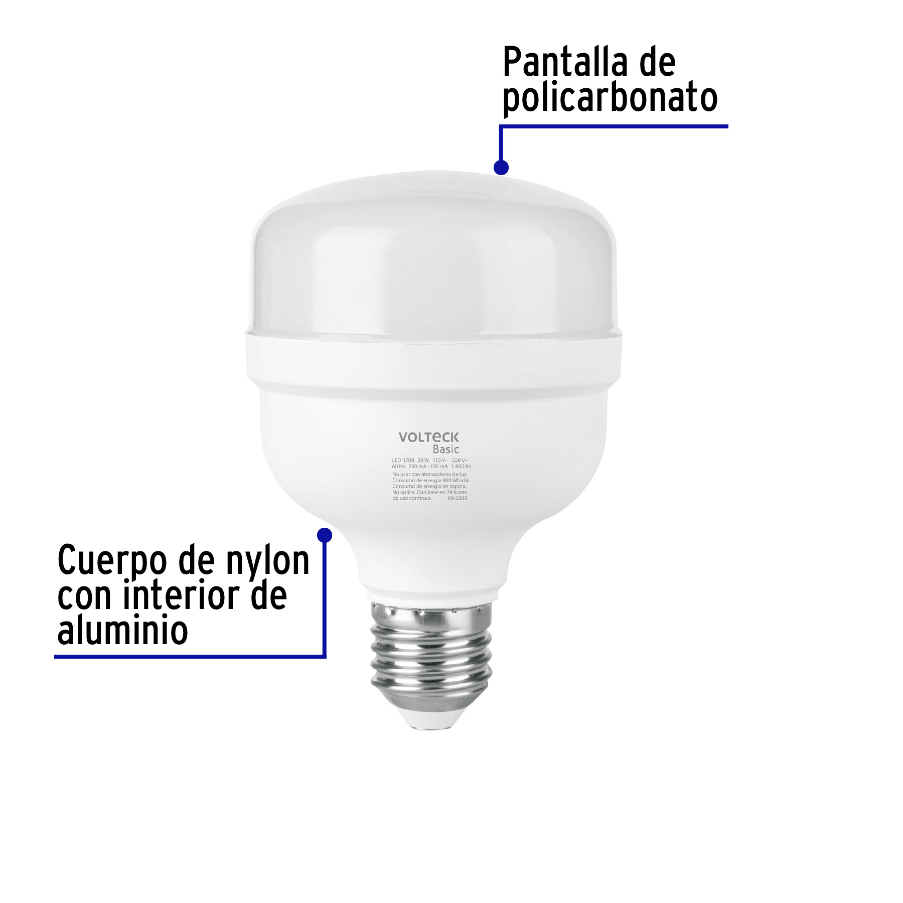 LÁMPARA LED ALTA POTENCIA 20W (EQUIV. 170W) LUZ DE DÍA BASIC VOLTECK 28206