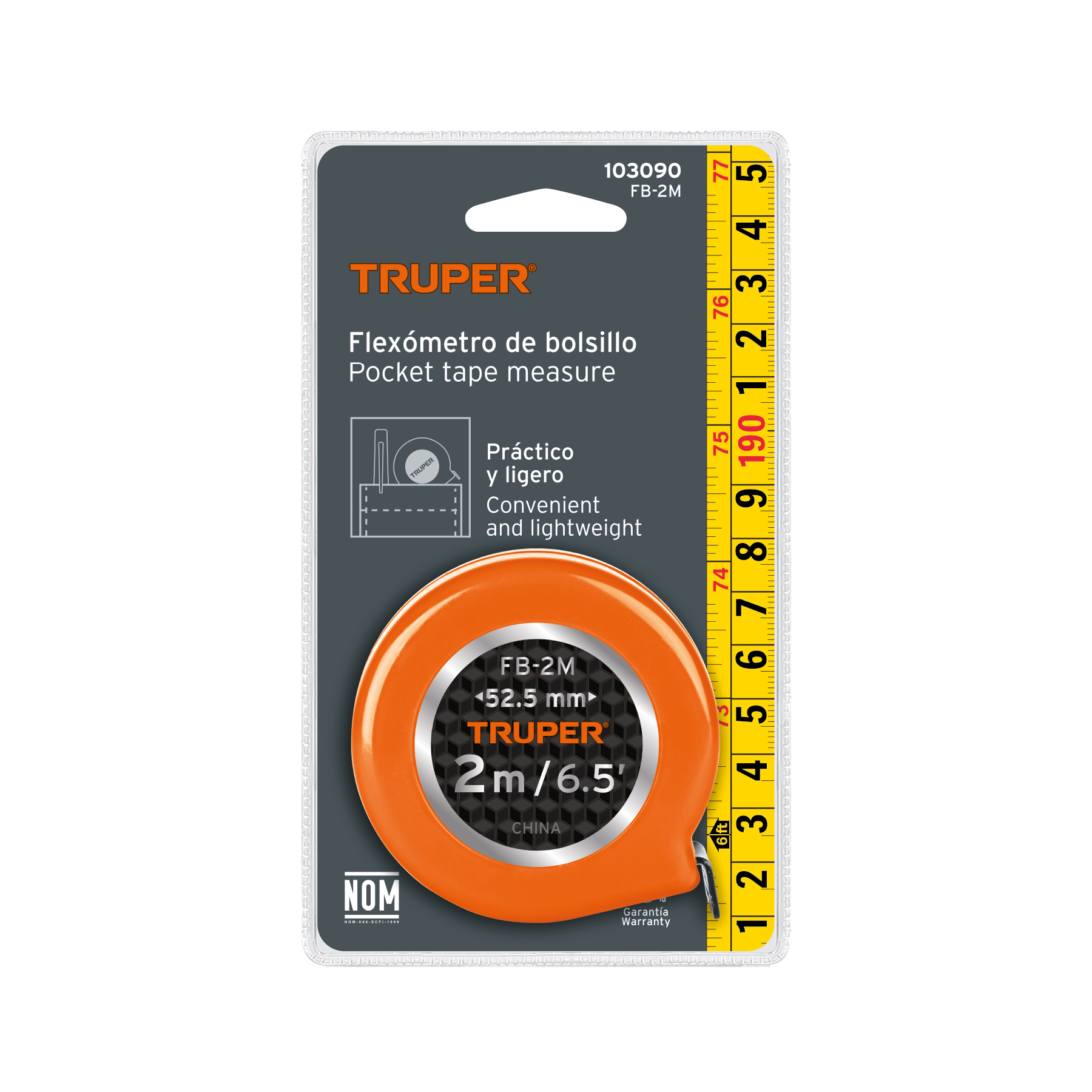 FLEXÓMETRO DE BOLSILLO 2M, TRUPER 103090