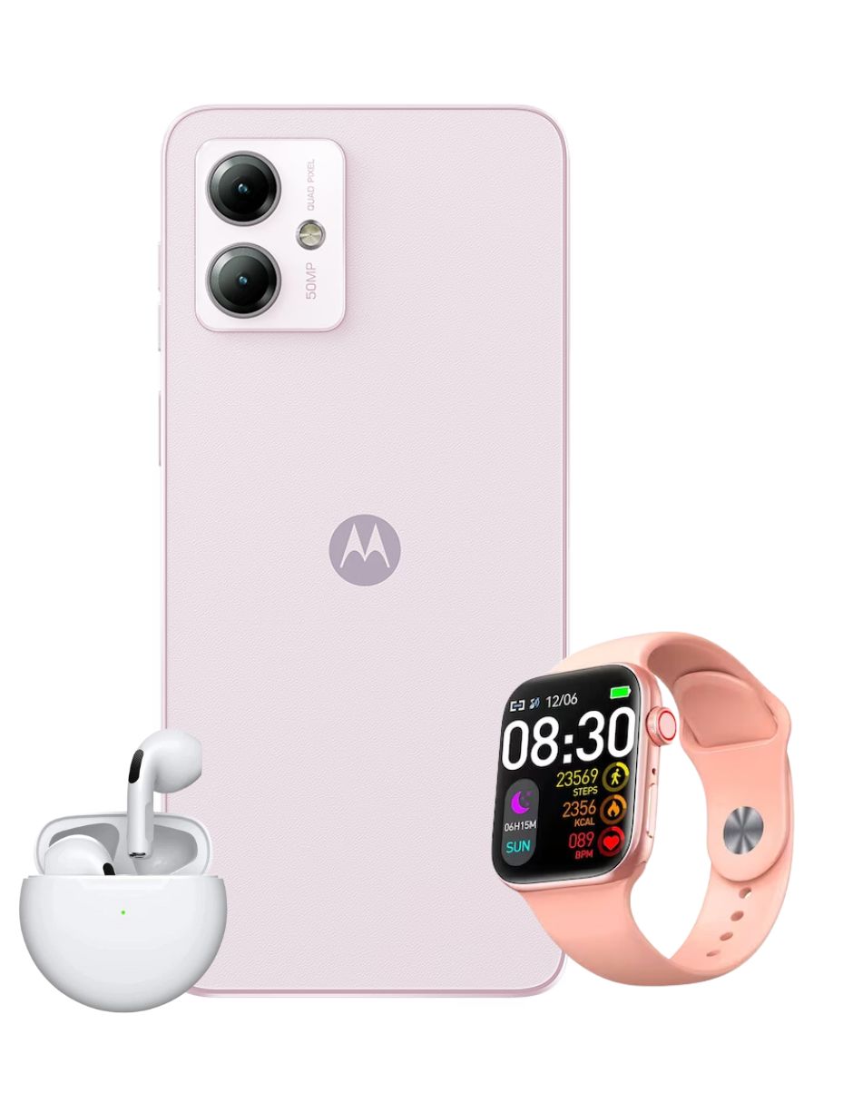 Combo Celular Motorola Moto G14 128GB/4GB Ram - Lila + Smartwatch Rosa + Buds Pro 6.
