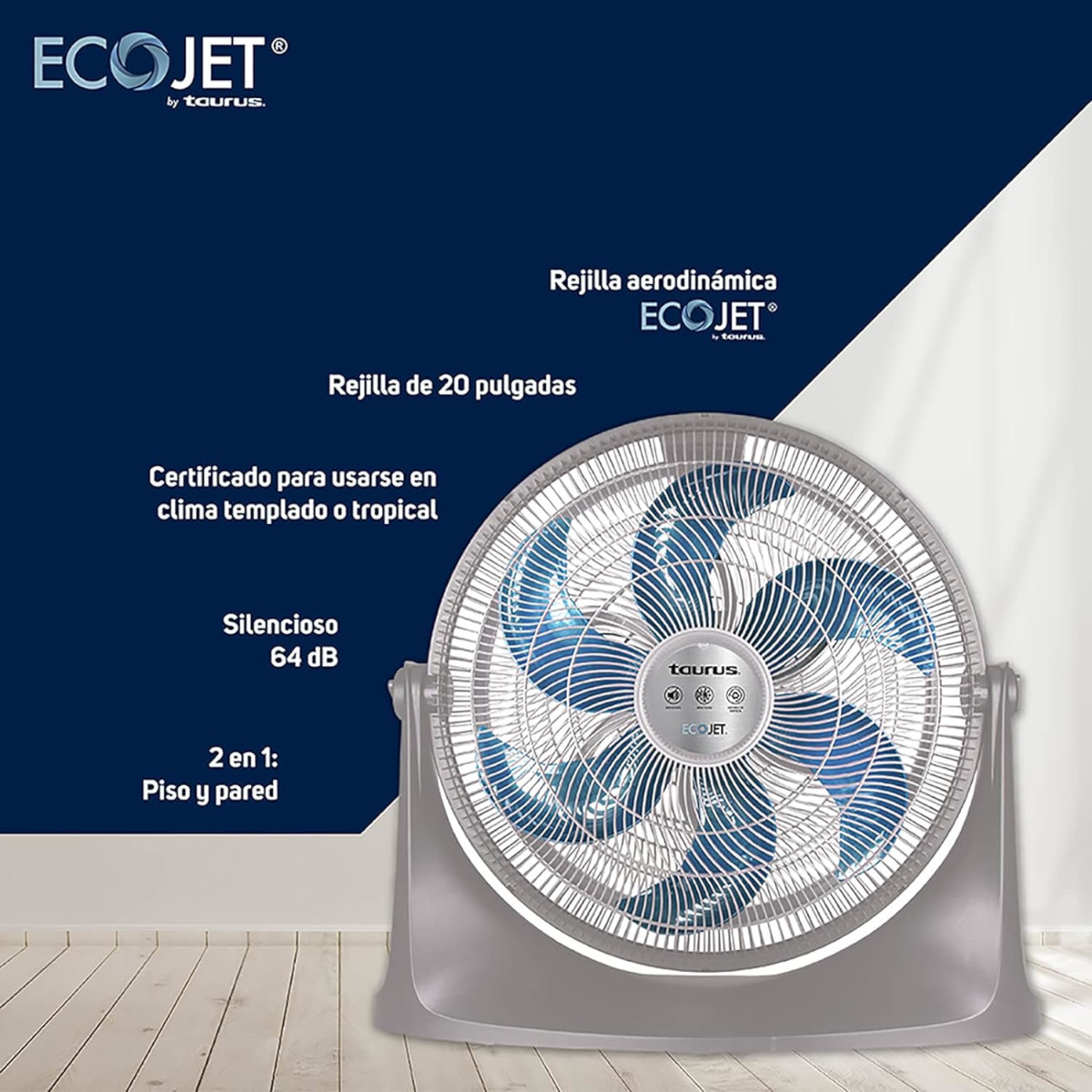 Ventilador De Piso Y Pared Taurus Supersonic 20" 3 Vel Gris.