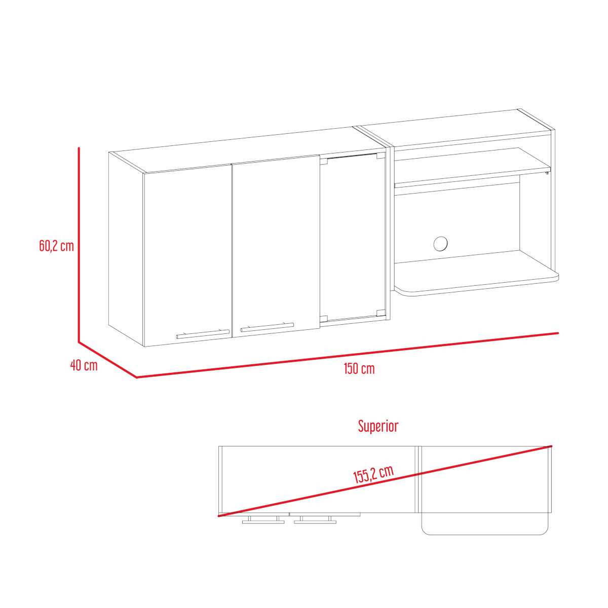 ESTANTE SUPERIOR PARA COCINA TIPO ALACENA ARMABLE CON PUERTA Y CUATRO ENTREPAÑOS MODELO GINA