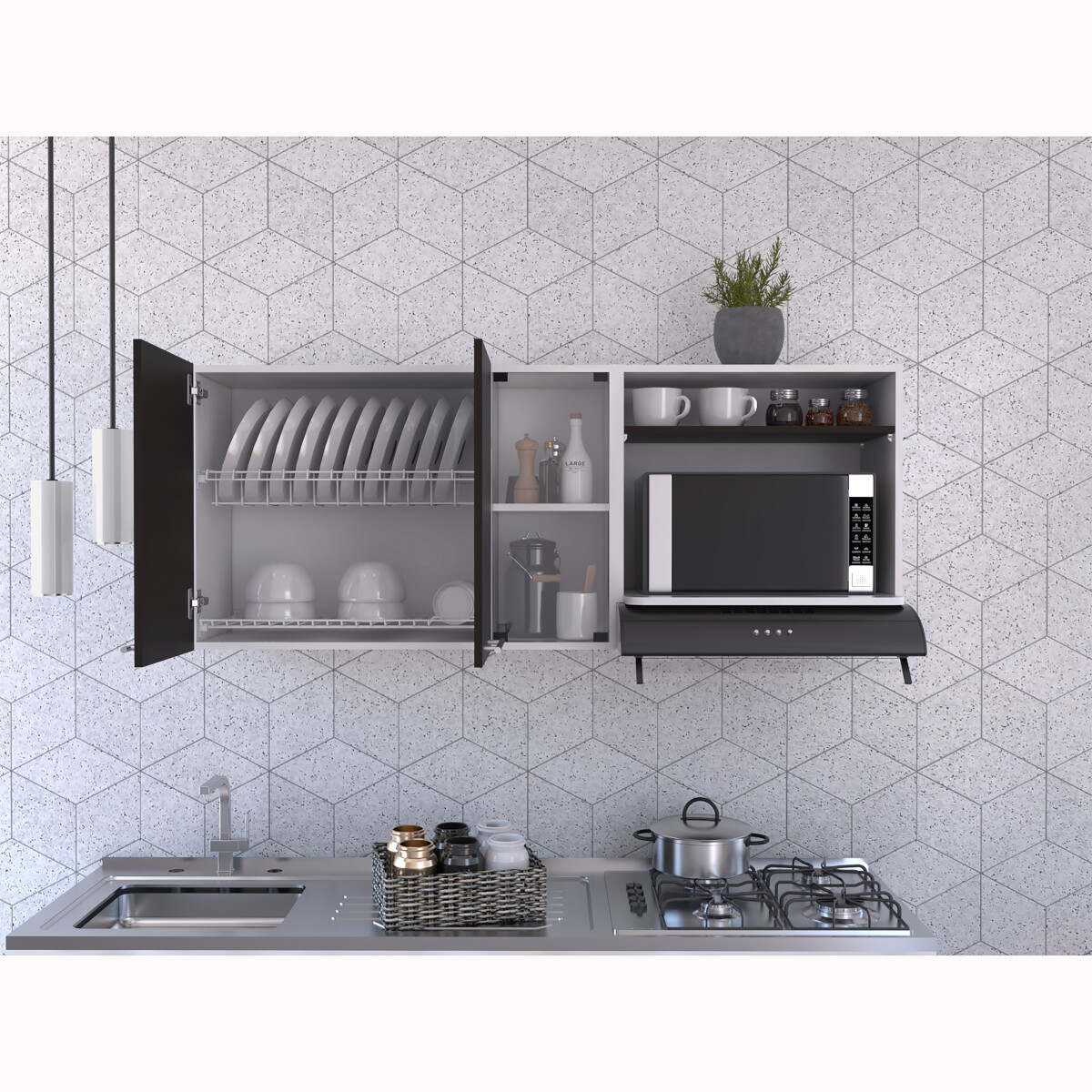 ESTANTE SUPERIOR PARA COCINA TIPO ALACENA ARMABLE CON PUERTA Y CUATRO ENTREPAÑOS MODELO GINA