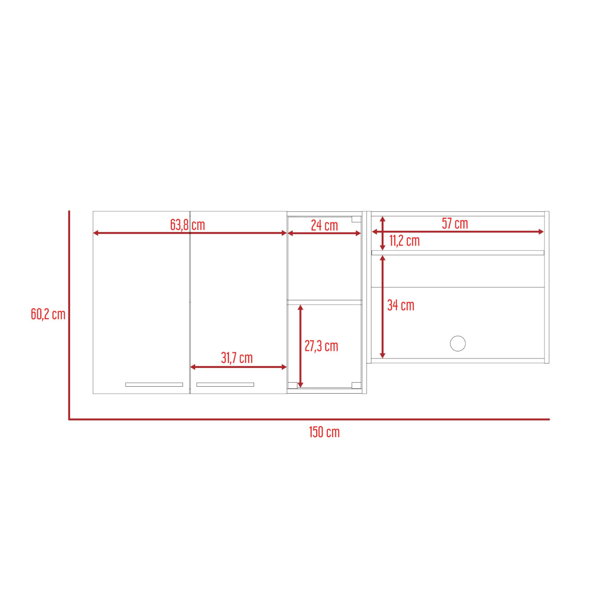 ESTANTE SUPERIOR PARA COCINA TIPO ALACENA ARMABLE CON PUERTA Y CUATRO ENTREPAÑOS MODELO GINA