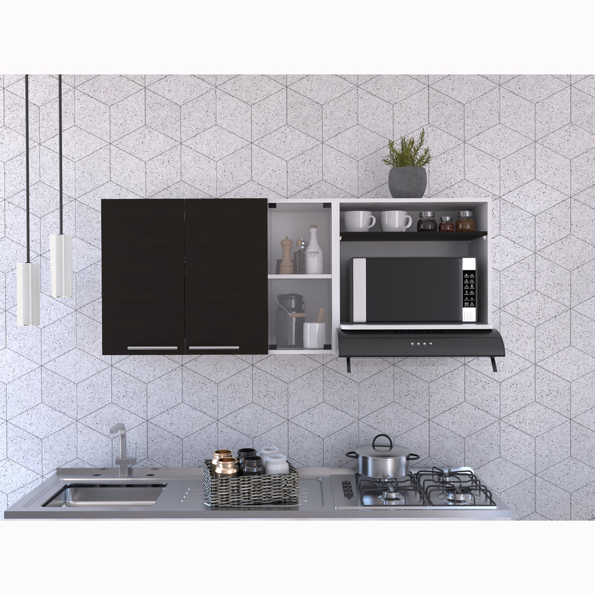 ESTANTE SUPERIOR PARA COCINA TIPO ALACENA ARMABLE CON PUERTA Y CUATRO ENTREPAÑOS MODELO GINA
