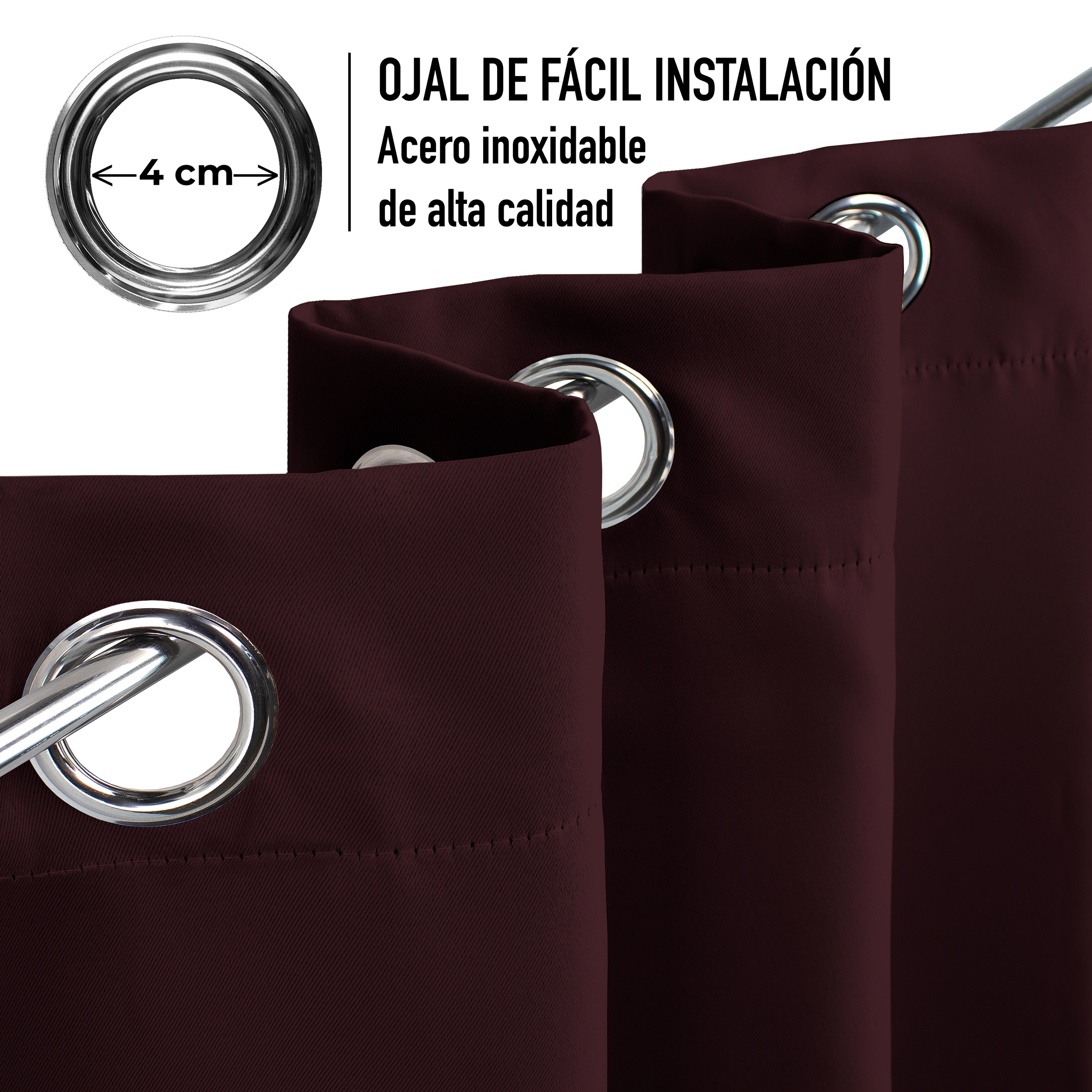 Cortinas Blackout Guinda Térmico Largas Lisa Opaca 95% Bloqueo Luz .