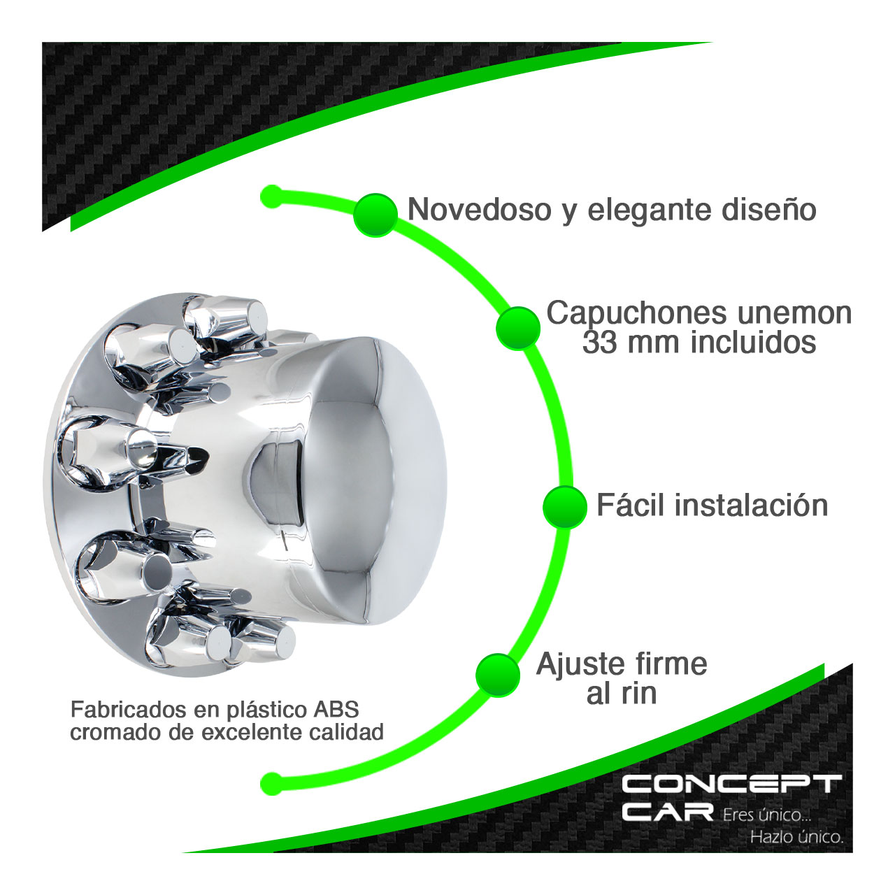 Bombin Cromado Tapa Masa Con Capuchones Unemon Trasero