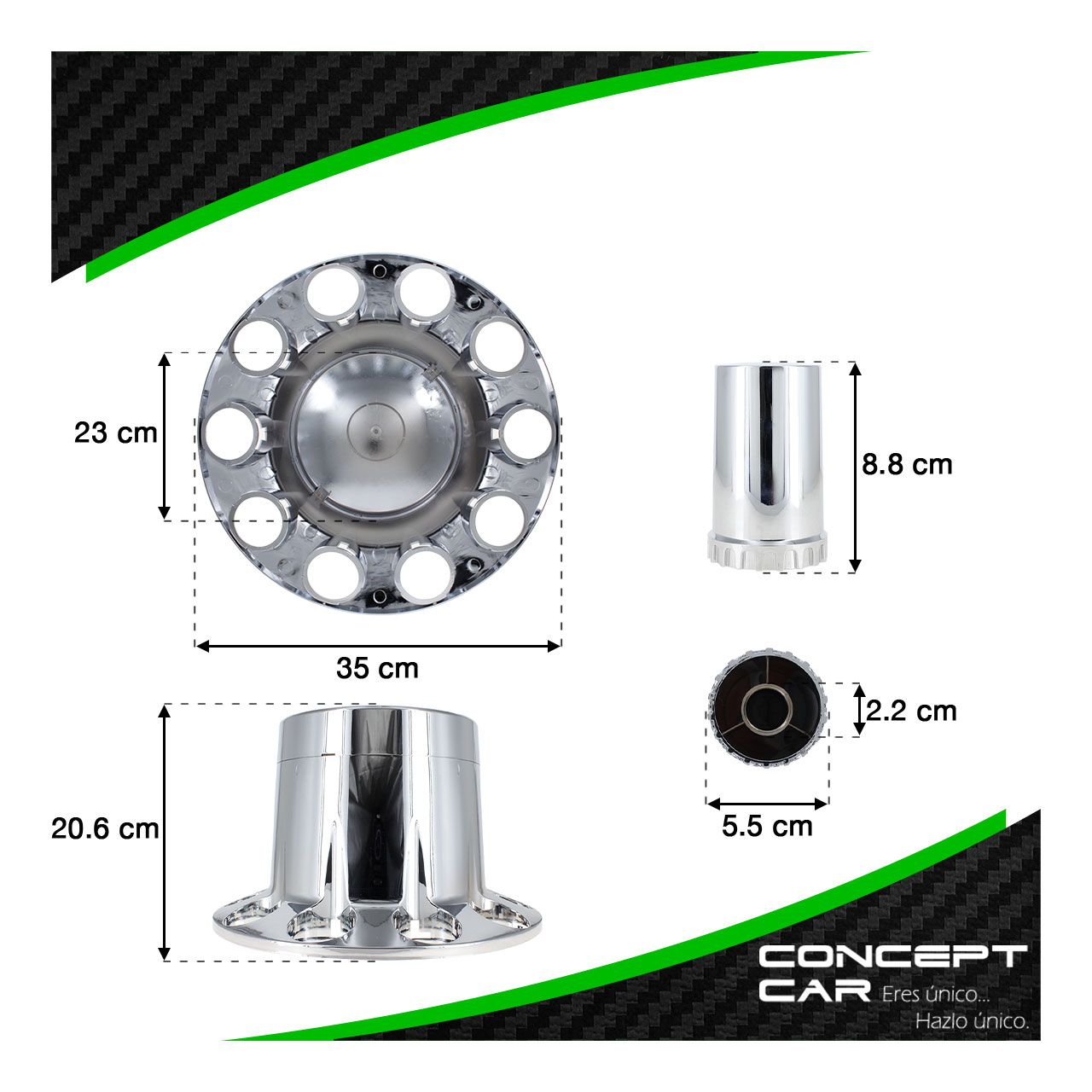 Bombin Cromado Tapa Masa Con Capuchones Unemon Trasero