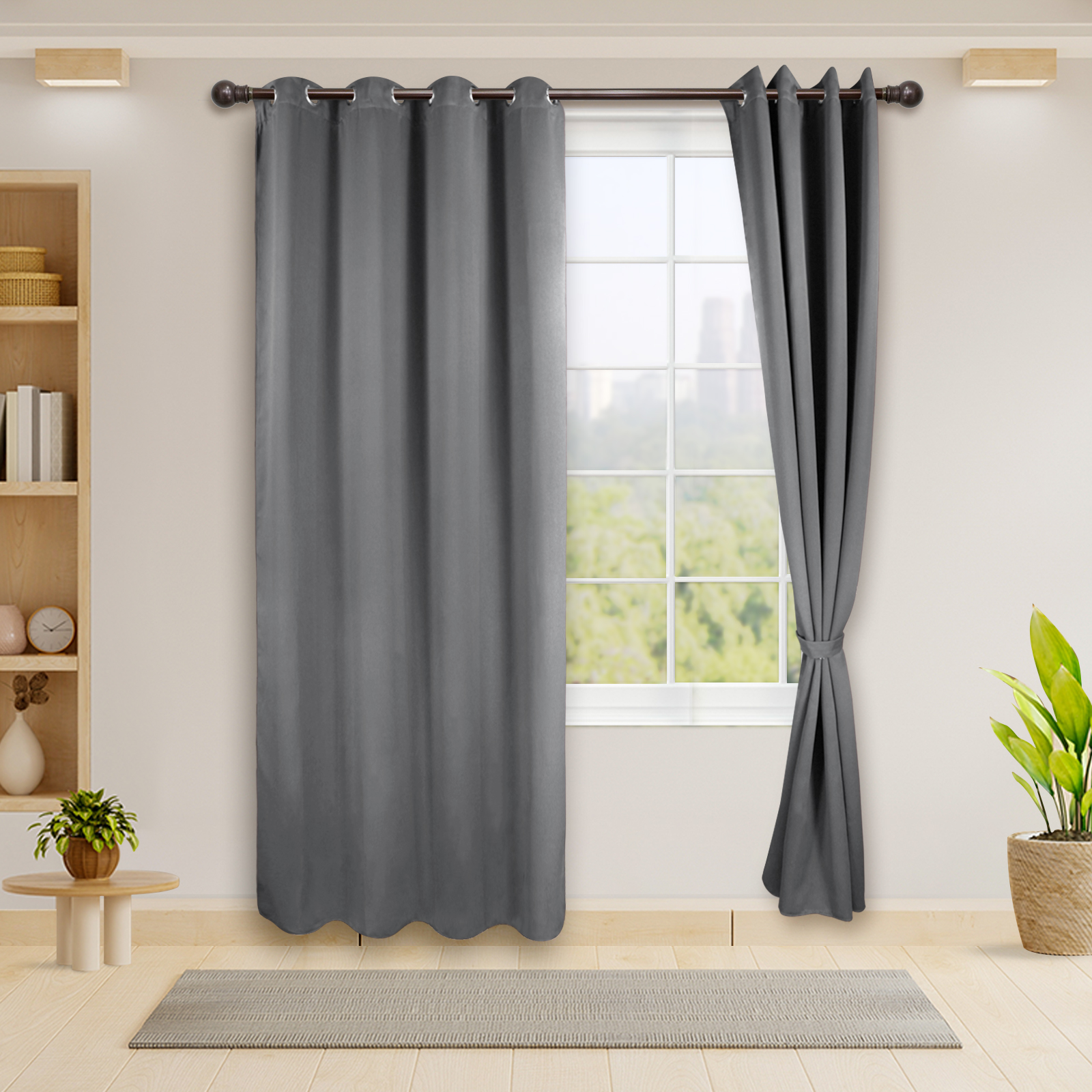 Cortinas Blackout Gris-Oxford Térmico Largas Lisa Opaca 95% Bloqueo Luz .
