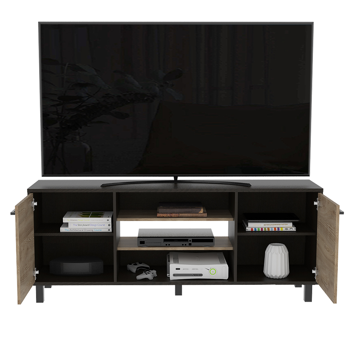 MUEBLE DE TV ARMABLE TIPO RACK MODELO KAIA IDEAL PARA LA SALA O EL ESTUDIO SOPORTA UNA PANTALLA DE 65 "