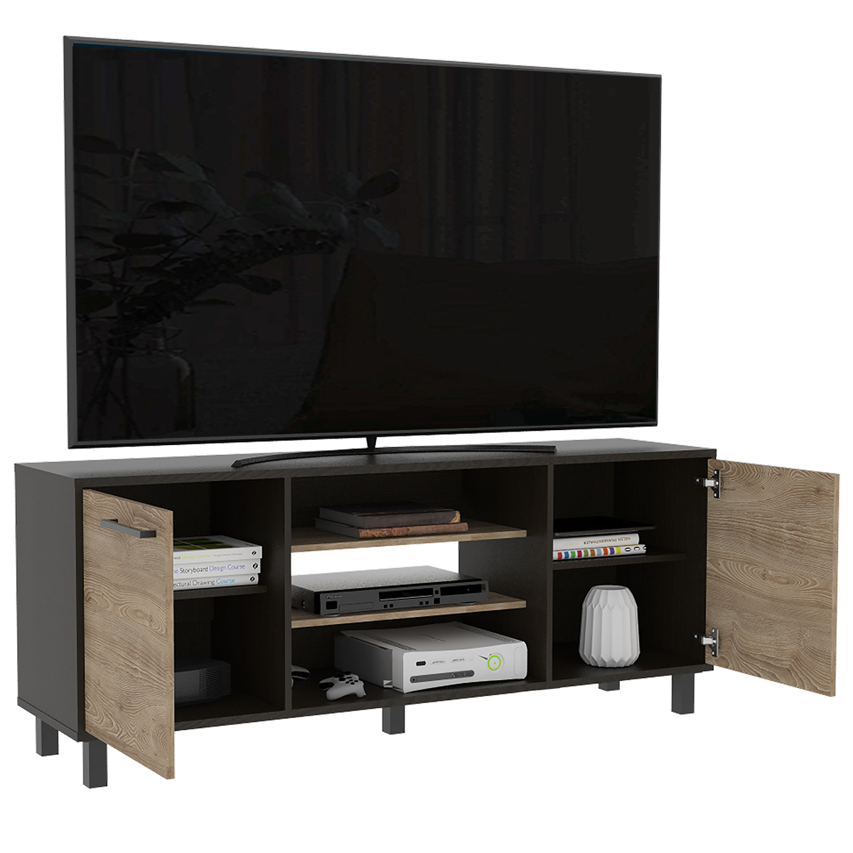 MUEBLE DE TV ARMABLE TIPO RACK MODELO KAIA IDEAL PARA LA SALA O EL ESTUDIO SOPORTA UNA PANTALLA DE 65 "